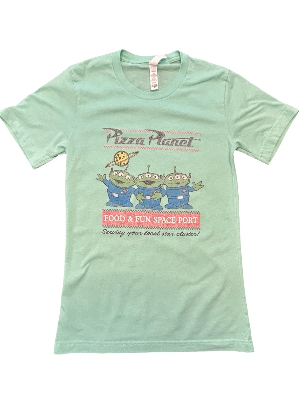 Disney Pixar mint green Toy Story Pizza Planet aliens graphic Etsy fitted tee XS